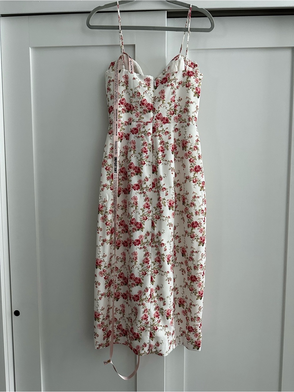 House of CB White Floral Midi Dress with Pink Roses - Picture 6 of 11